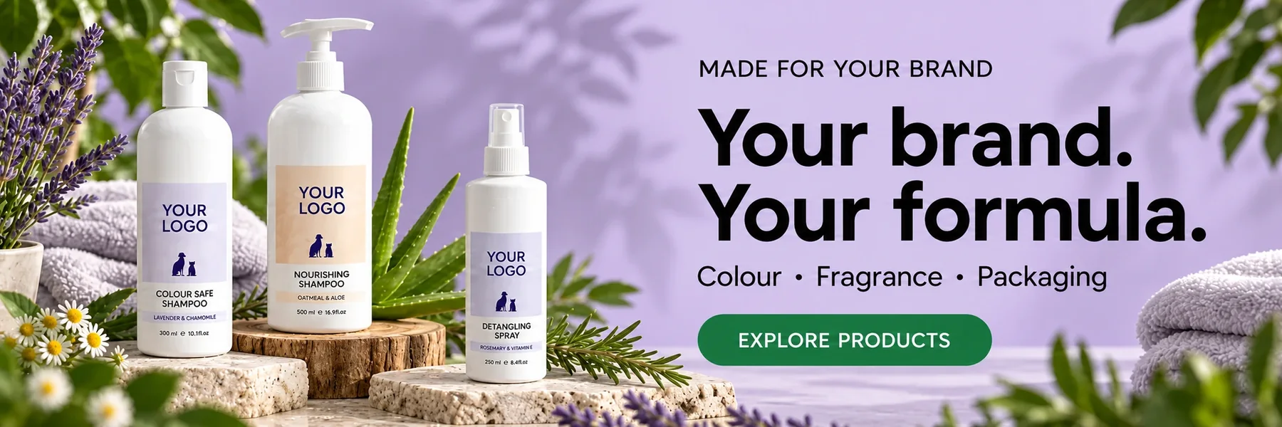 Made for your brand. Your brand. Your formula. Colour, fragrance and packaging. Explore products.