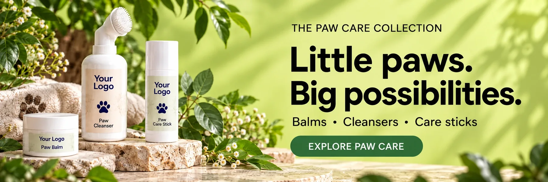 The paw care collection. Little paws. Big possibilities. Balms, cleansers and care sticks. Explore paw care.